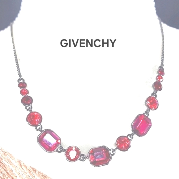Givenchy Red Ruby Stones Tone Necklace. - Picture 1 of 11